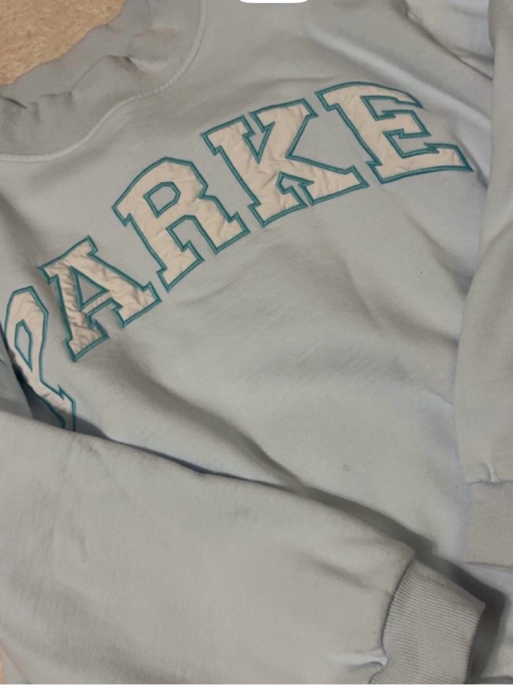 Parker Light Blue Crewneck Sweatshirt with Teal Outline